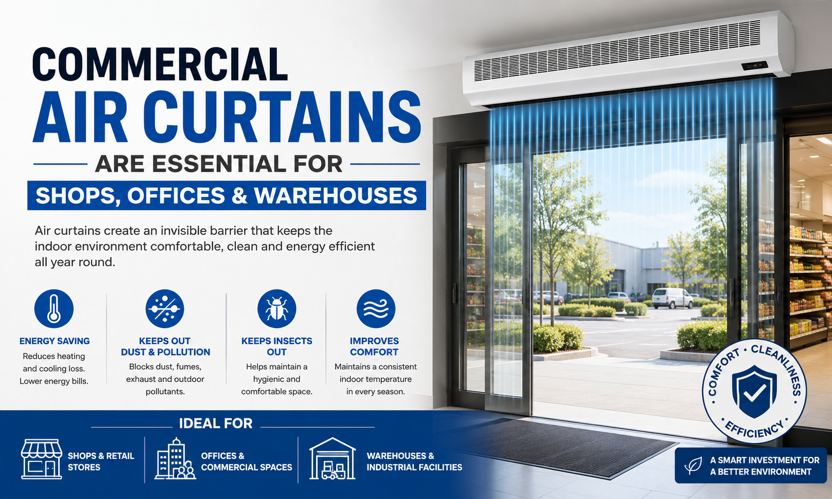 Why Commercial Air Curtains Are Essential for Shops, Offices & Warehouses